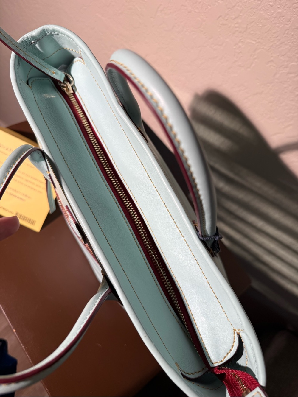 Dooney & Bourke Florentine Handle Tote – Pale Blue & Dark Red ($498) - Picture 15 of 16